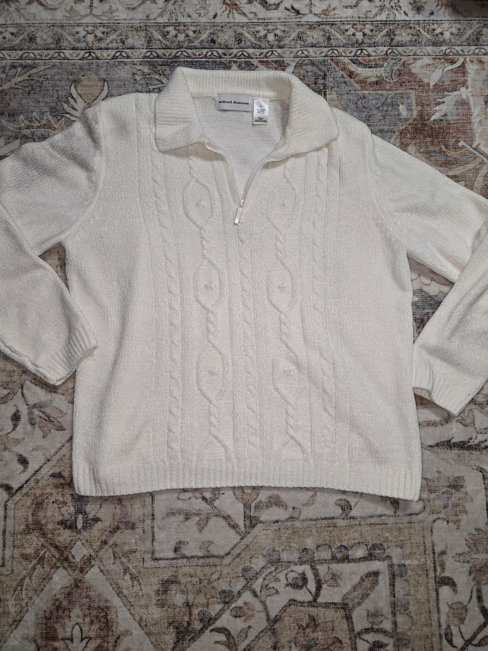 Alfred Dunner Cream Cable-Knit Half-Zip Sweater